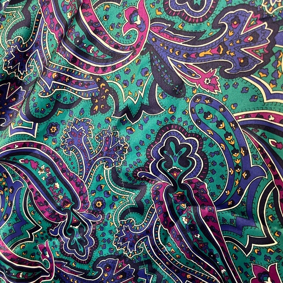 Vintage 90s Teal Purple Floral Paisley Silky Colorful Kimono Robe - Picture 12 of 12